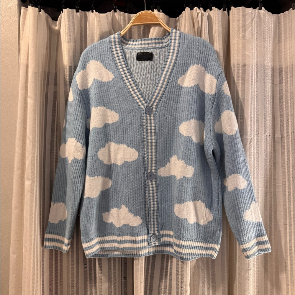 ASOS Blue Cardigan with White Cloud Pattern